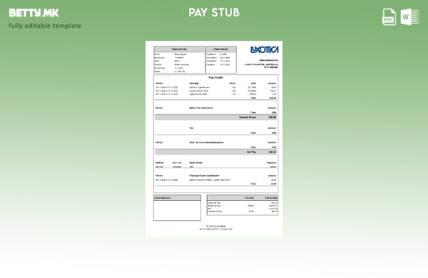 Модерен стил на шаблон Luxottica Retail Paystub